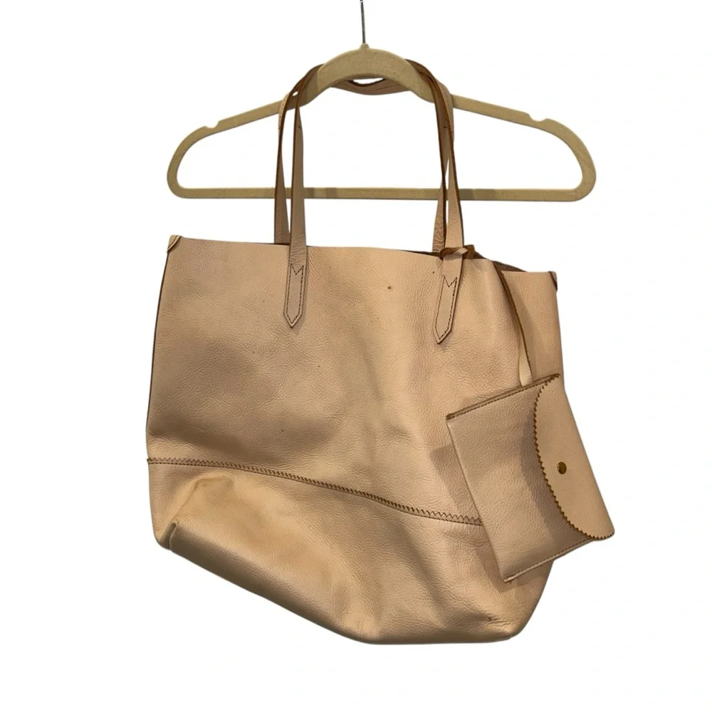 J. Crew Tan Tote Bag Minimalist Design matching snap pouch included